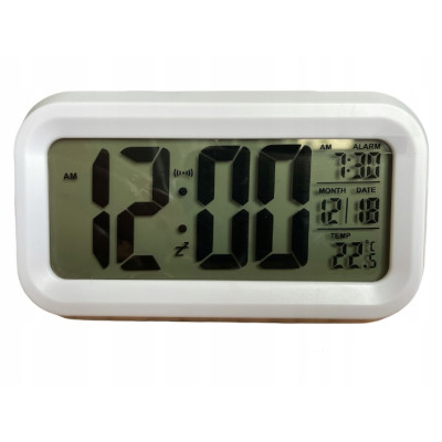 Zegar budzik termometr z podświetleniem biały