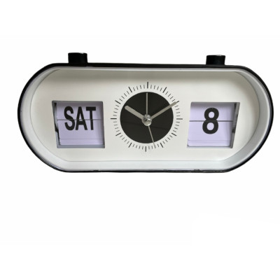 Zegar budzik stojący biały/czarny data retro